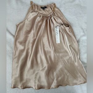 Nicole Miller Champagne Satin Blouse with Chain Accents